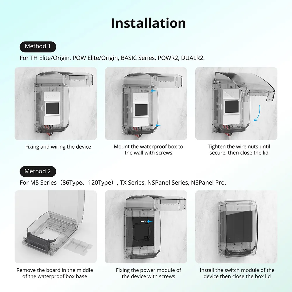 SONOFF 방수 박스 R2 IP65 방수, TH 엘리트 POW 엘리트 M5 TX Utilmate NSPanel Pro와 호환 가능한 넓은 공간