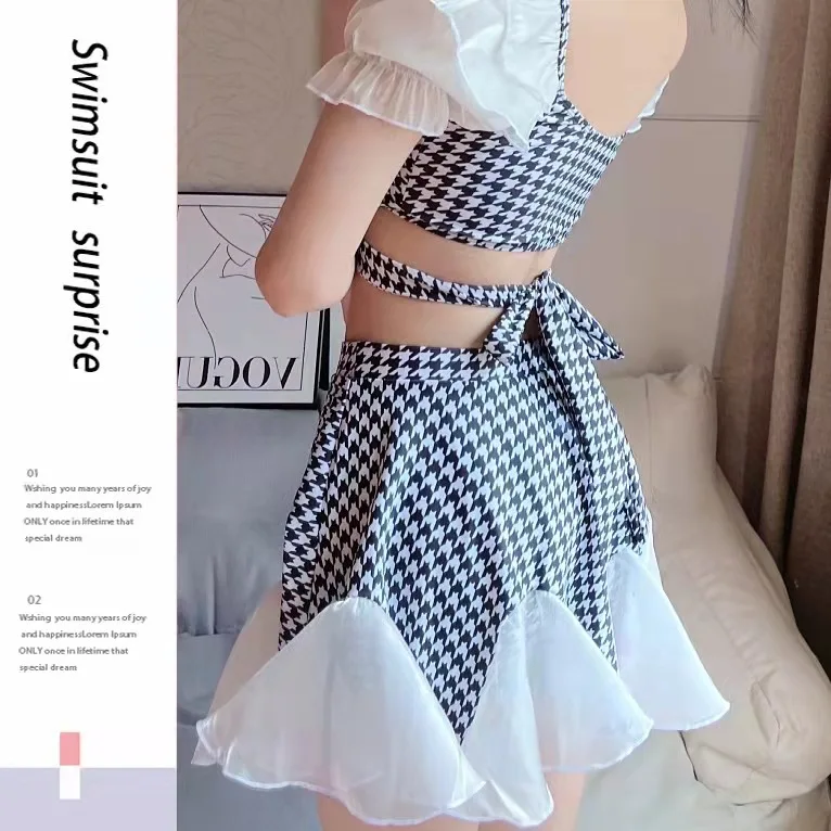 Swimwear Pure Desire Korean Version of The Thousand-bird Split Ins Wind Thin Conservative Hot Spring Bathing Dress Beach Skirt