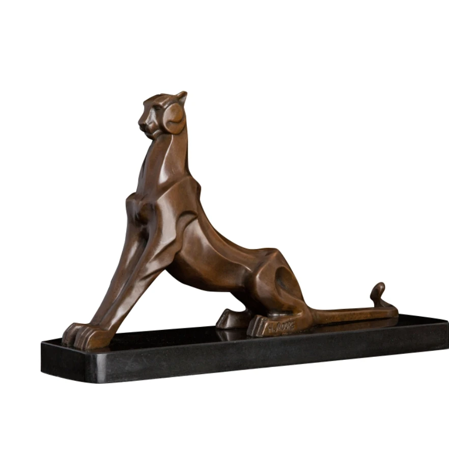 

XZ-176 Abstract Leopard Statue Bronze Panther Figurine Sculpture Wildlife Cheetah Animal Vintage Metal Art Home Decor