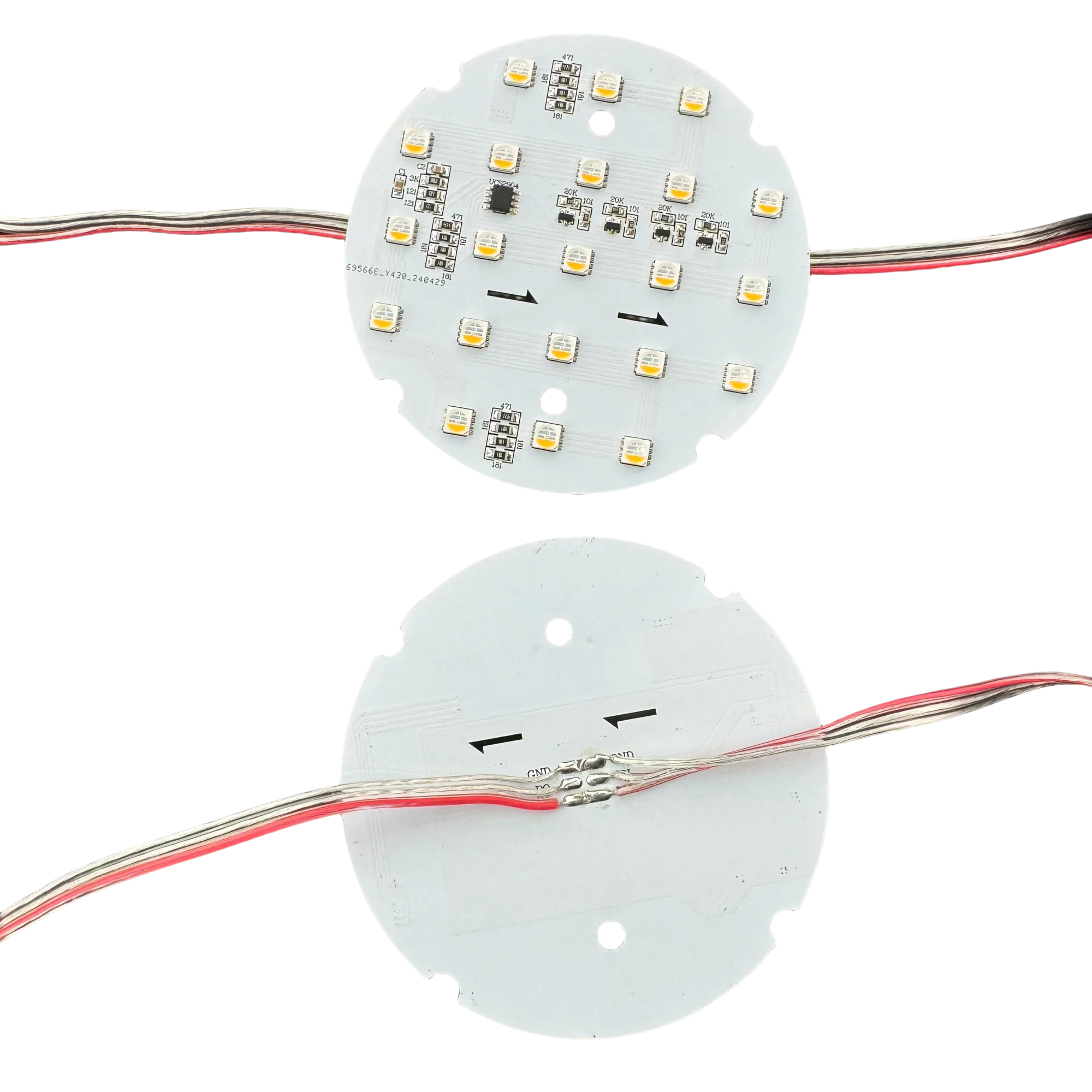 10 Pixels/Set 90mm PCBA UCS2904-RGBW(6500K) IC Addressable RGBW Pixel Light DC24V Input non-waterproof with 3Pin 20cm Clear Wire