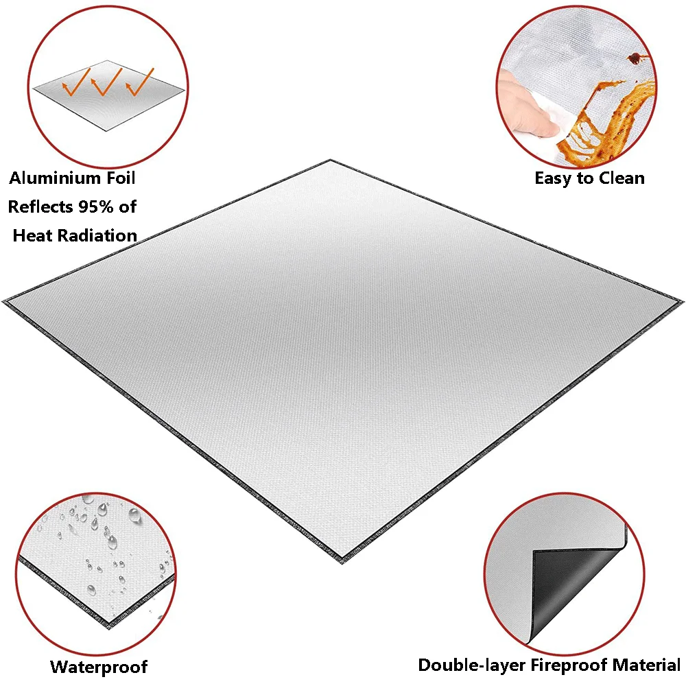 Under Grill Fireproof Mat Heat Insulation Pad Waterproof Outdoor Camping Picnic BBQ Mat Fire Pit 100&times;100cm Barbecue Accessories