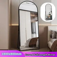 Изогнутое стоящее зеркало Comanlai 180 × 80 см, зеркало в полный рост, напольное зеркало с закаленным стеклом и рамой из алюминиевого сплава, черное — изображение 2