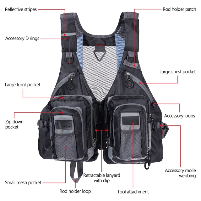 BASSDASH Fly Fishing Vest with Pockets Adjustable Size for Men Women Bass Trout  Fishing FV12