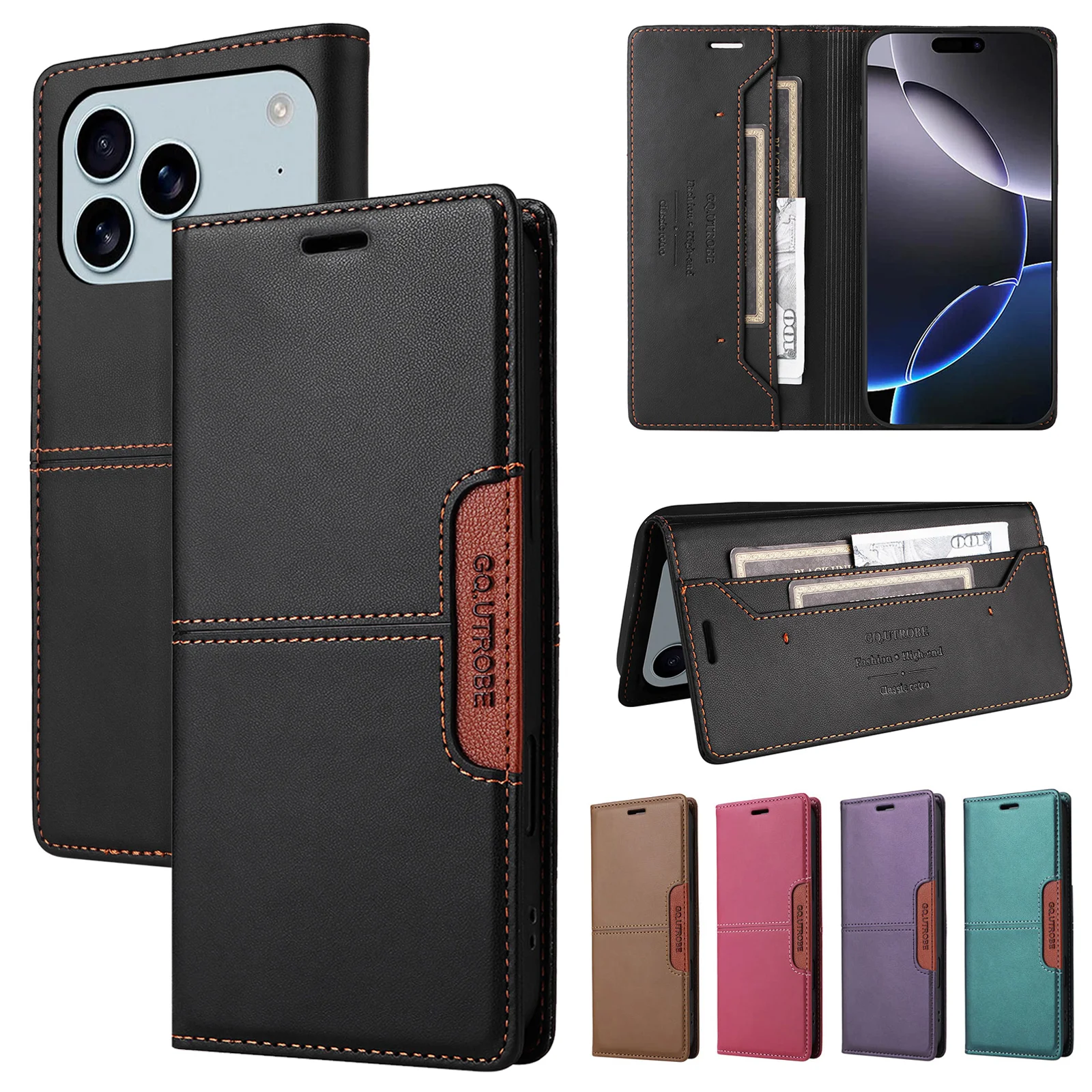 Leather Magnetic Flip Case for iPhone Pro Max 17E 16E Air XR XS Max 7 8 Plus SE 2022 Wallet Slot Phone Case