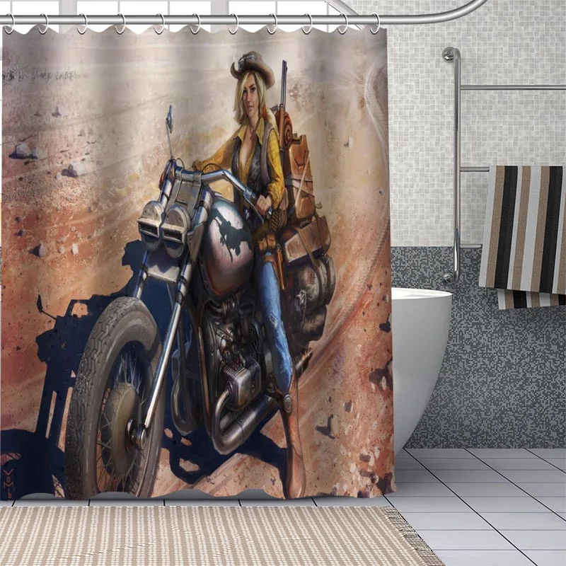 Motorcycle Custom Pattern Polyester Bath Curtain Waterproof Shower Curtains Geometric Bath Screen Printed Curtain For Bathroom 4