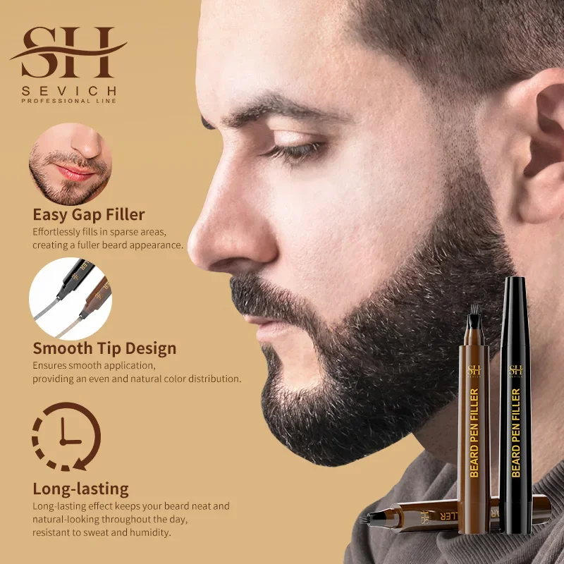 Waterproof Beard Pen Filler Men Moustache Coloring Pen Beard Coloring Filling Enhancer Black Fiber Hair Stuffing Tool