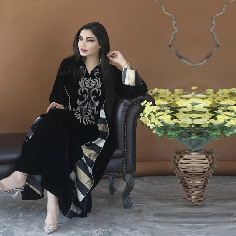 Abaya For Women Moroccan Caftan Embroiled Dress Abaya Muslim Arab Dubai Muslim Dress Turkey Long Sleevs Print Abaya Women