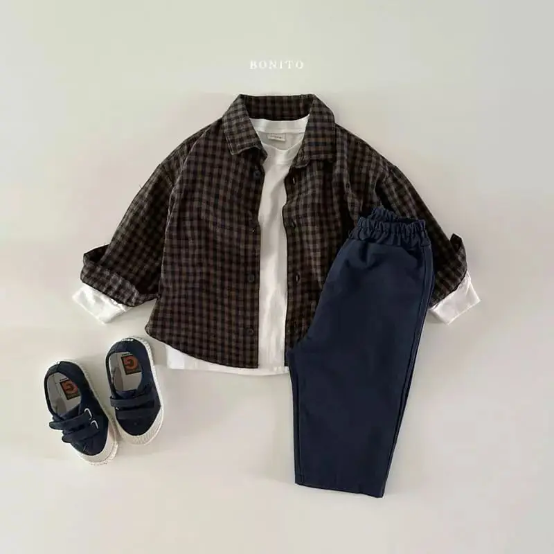 Baby Clothing Spring Shirt Korean Style Boy Plaid Cardigan Lapel Shirt Casual Simple Long Sleeve Kids Fashionable Plaid