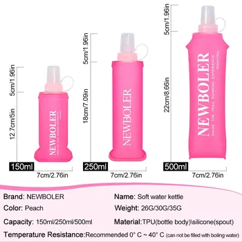 NEWBOLER 150/250/300/500ml Water Bottle TPU Folding Soft Flask Outdoor Sport Running Camping Hiking Travel Portable Water Bottle 2