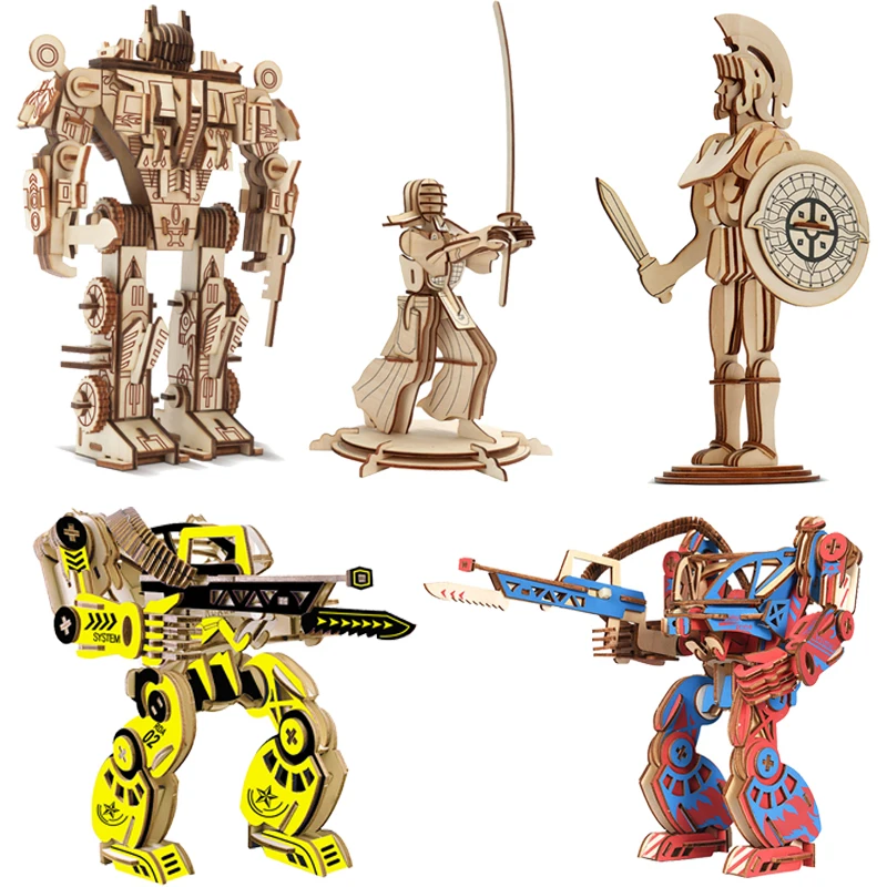 

Robot DIY 3D Wooden Puzzle Boys Transformers Models Building Kits Assembly Toys For Children Kids Birthday Gifts Science Fiction
