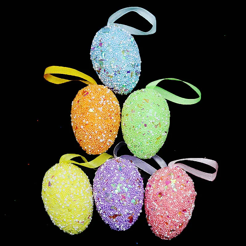 (6pcs/pack) 40 * 60mm Color Particle Simulation Egg Easter Decorations Home Party Party Decoration Pendant Foam Egg