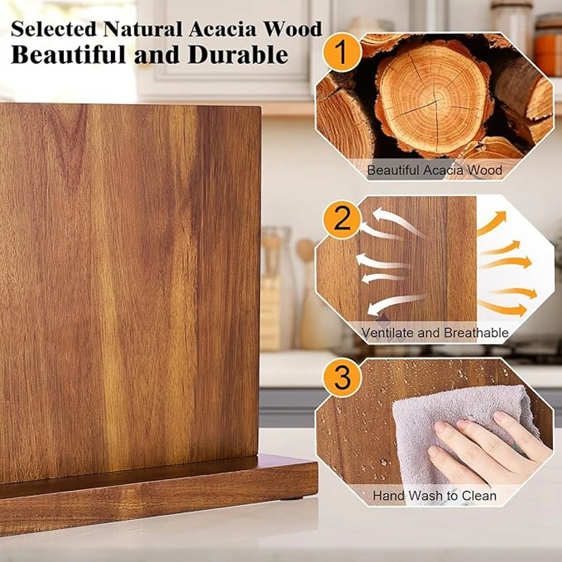 Sb9f7887c685846fcb6e63f44128ef441l küchexyz.de Best Price | Fast Delivery |Quality Product Long Magnetic Knife Block Acacia Wooden Kitchen Knife Holder Kitchen Counter Strong Enhanced Magnets Stands Storage Knife Holder