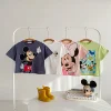 Cartoon Mickey T-shirt Summer Clothing Children's Wear Tops Tees Short Sleeve Boys T Shirts Girls Crewneck Tshirt Disney 1-6 Age 1