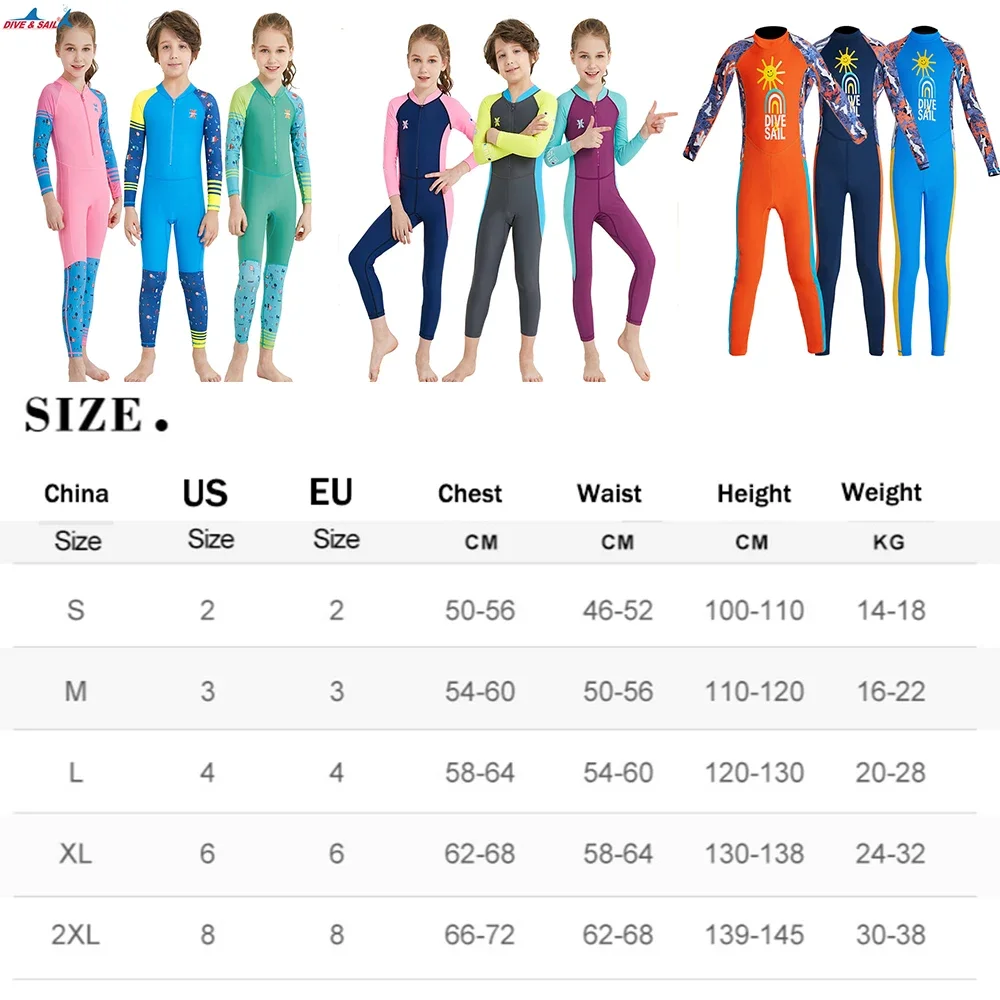 UPF50+ Children Diving Suit Kids Long-sleeve Spandex Anti-UV Thin Style Boys Girls Surfing Jumpsuit Swimwear Wetsuit Kayak 6