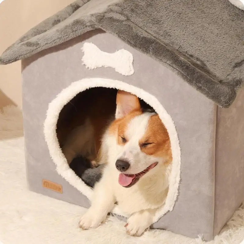 

Indoor Dog House Enclosed Warm Plush Sleeping Nest Bed With Removable Cushion Easy To Assemble Dog House For Small Dogs Kennel