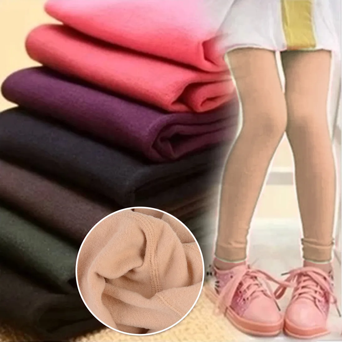 Kids Tights Kids Leggings Thicken Velvet Thermal Cotton Pants For Boys Girls Warm Trousers Solid Color Elastic Autumn Winter 3-12 years girl leggings,kids tights