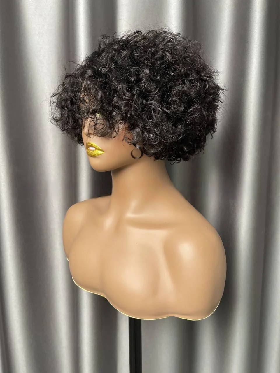 Women's Side Parted Short Curly Pixie Cut Bob， Human Hair Wig ,Full Machine Wigs， For Black Women Brazilian Remy Hair