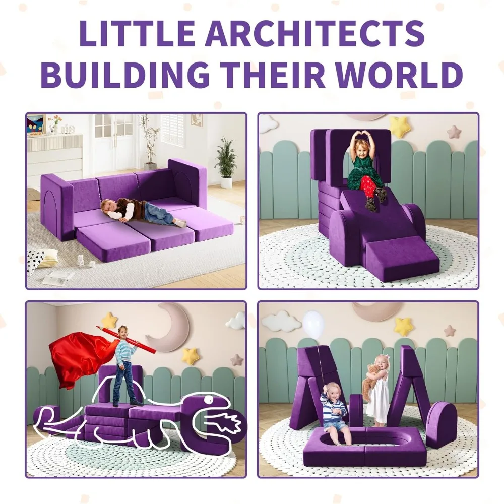 Kids Couch 12PCS,Modular Kids Play Couch for Playroom Bedroom,12 in 1 Multifunctional Kids Sofa for Playing,Creativing,Sleeping 6