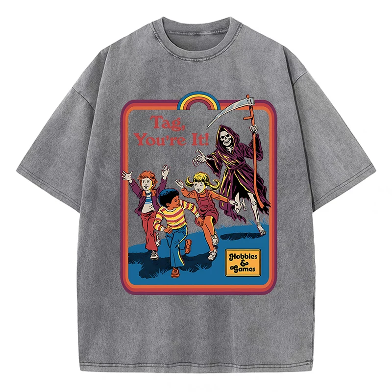 Der Tod jagt mich hinter gewaschenen Retro-Männer Frauen Kleidung lässig T-Shirt übergroße T-Shirt atmungsaktive Baumwolle Sommer T-Shirt – Detail 10