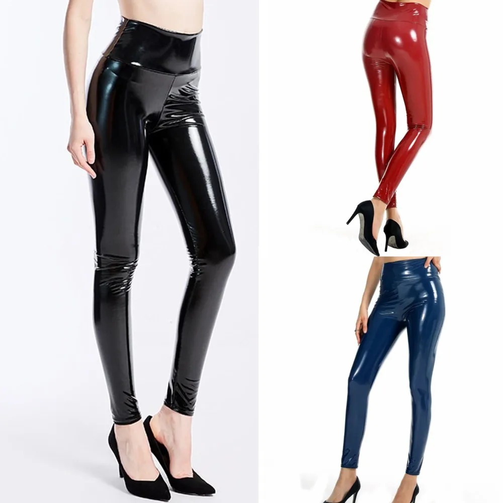 Women Sexy Leahter Leggings Fashion Plus Size Hight Waist Stretchy Pole Dancing Vinyl Pants Clubwear Sexy Leather Skinny Pants