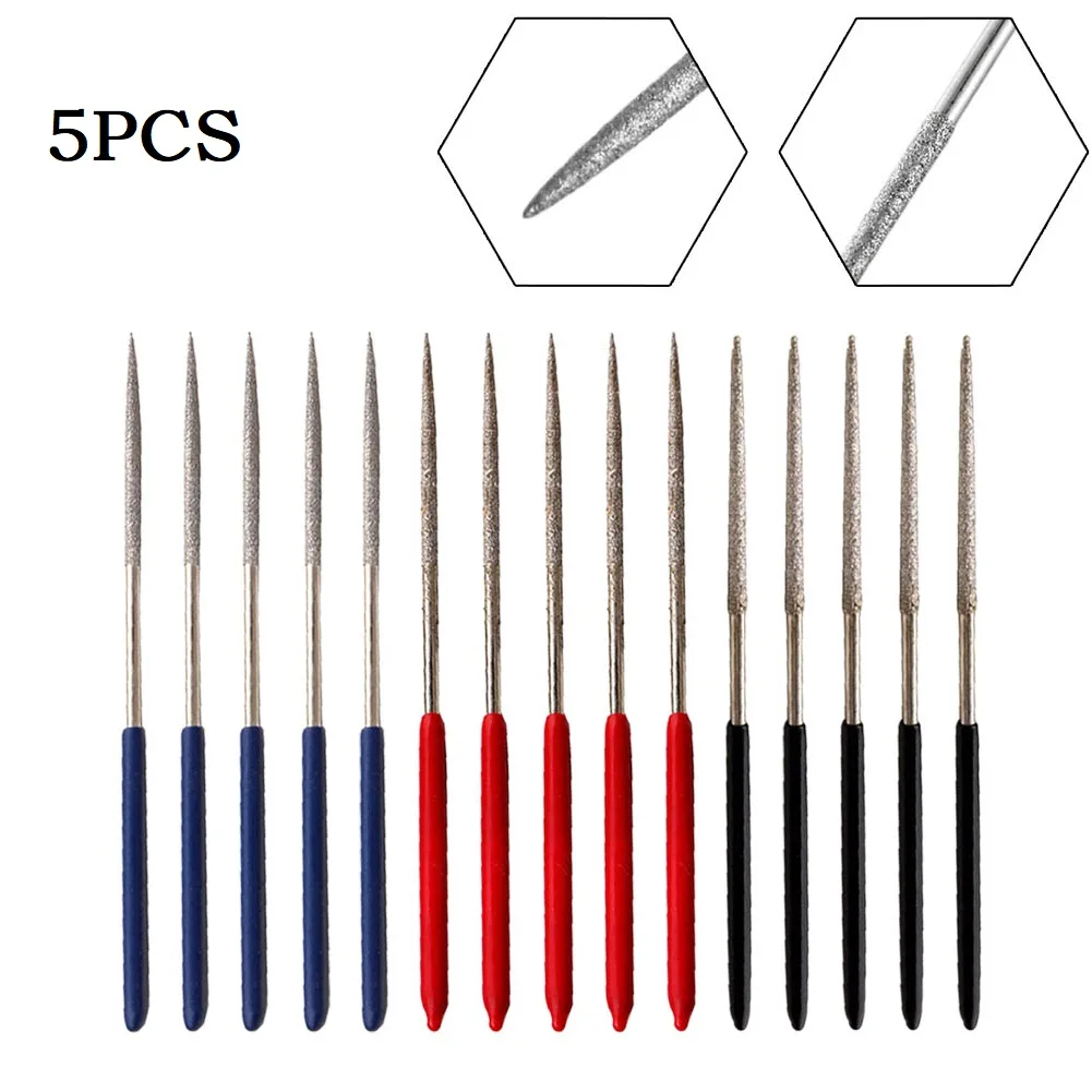 5PCS Diamond Files 3mm Shank 50mm Plated 140mm Length File Shape Steel Glass Tile Stone Meta Electronics Repair Hand Tools