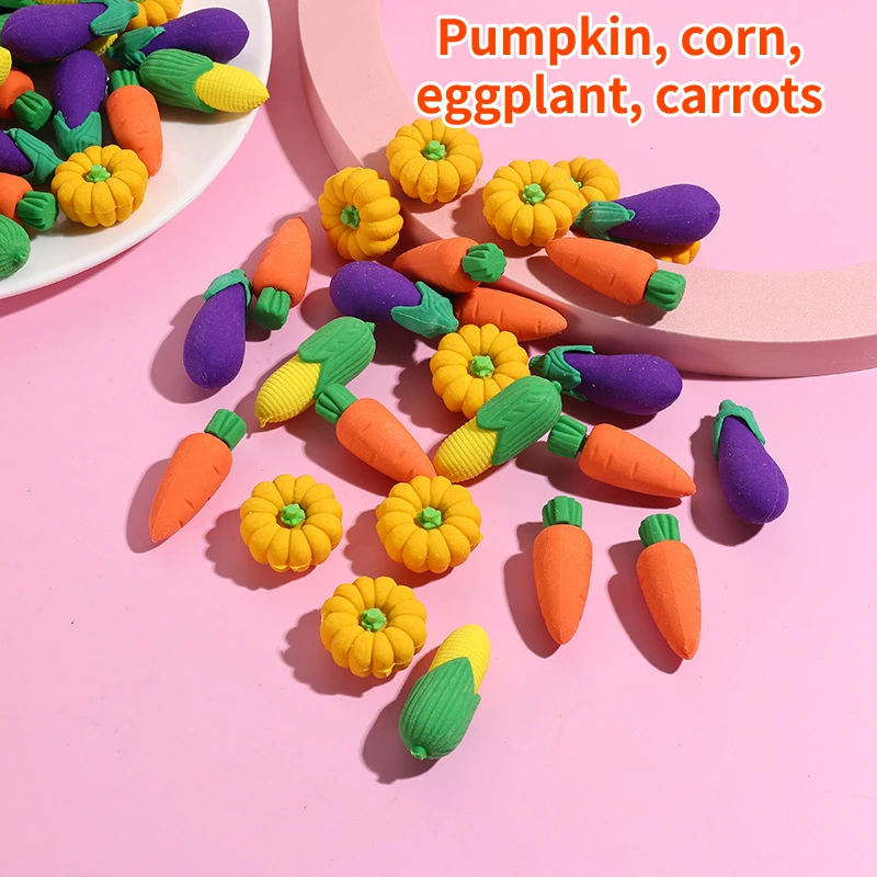 10Pcs/Lot Cute Vegetable Pencil Rubber 3D Kawaii Cartoon Pumpkin Corn Eggplant Carrot Erasers for Kids Stationery School Supplie 5