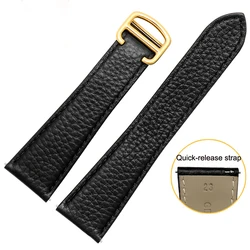 Premium Genuine Leather Watch Strap with Lychee Pattern - Soft & Comfortable Watchband Accessories - 22mm (Black Gold)