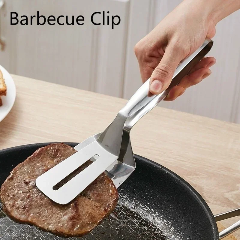 Kitchen Portable Tools Stainless Steel Frying Spatula Kitchenware Pizza Steak Barbecue Clip Pancakes Fried Fish Clamp Accessory