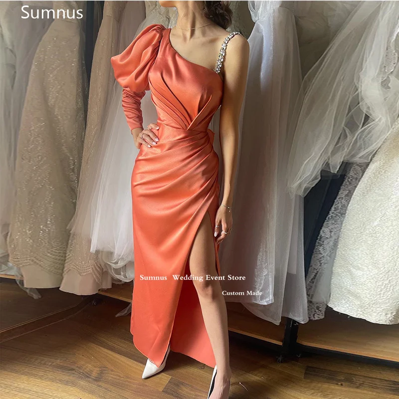 

Sumnus Sexy One Shoulder Prom Dresses Satin Mermaid Slit Crystal Pleat Vestidos De Gala Vestidos Para Eventos Especiales 2023