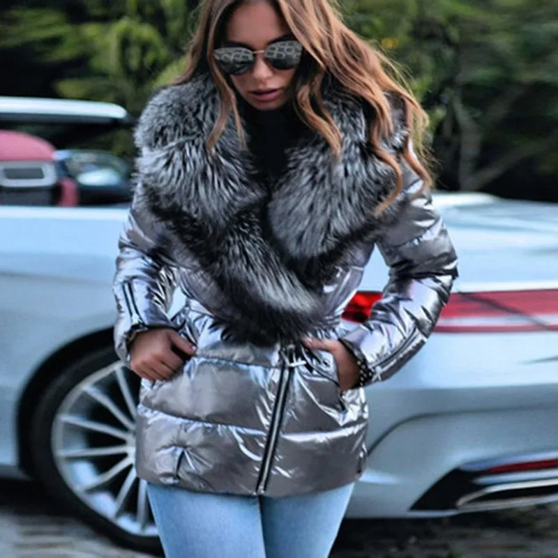 Women's Cotton-Padded Jacket Black Fur Collar Zipper Keep Warm Loose Coats Female New Casual Trendy Ladies Clothes Winter 2023