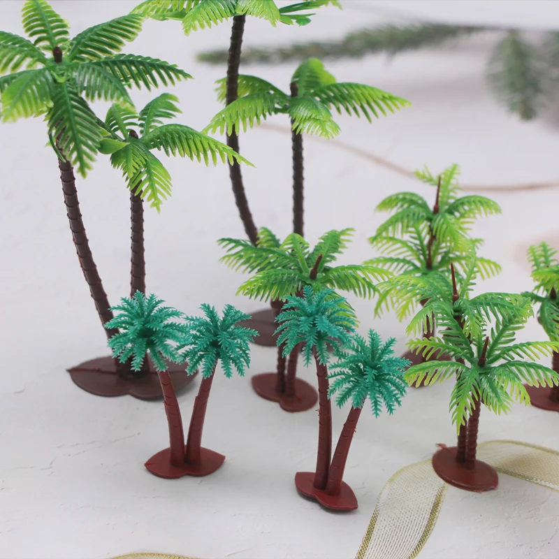 5PCS Mini Plastic Coconut Palm Trees Miniature Plant Pots Bonsai Craft Aquarium Micro Landscape Decorat Sand Table Scenery Model