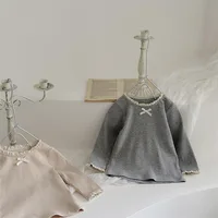 2024 Autumn New Baby Girls Lace Collar Long Sleeve Tops Solid Infant Toddler Cute Bow Princess Bottoming Shirts Cotton Clothes 1