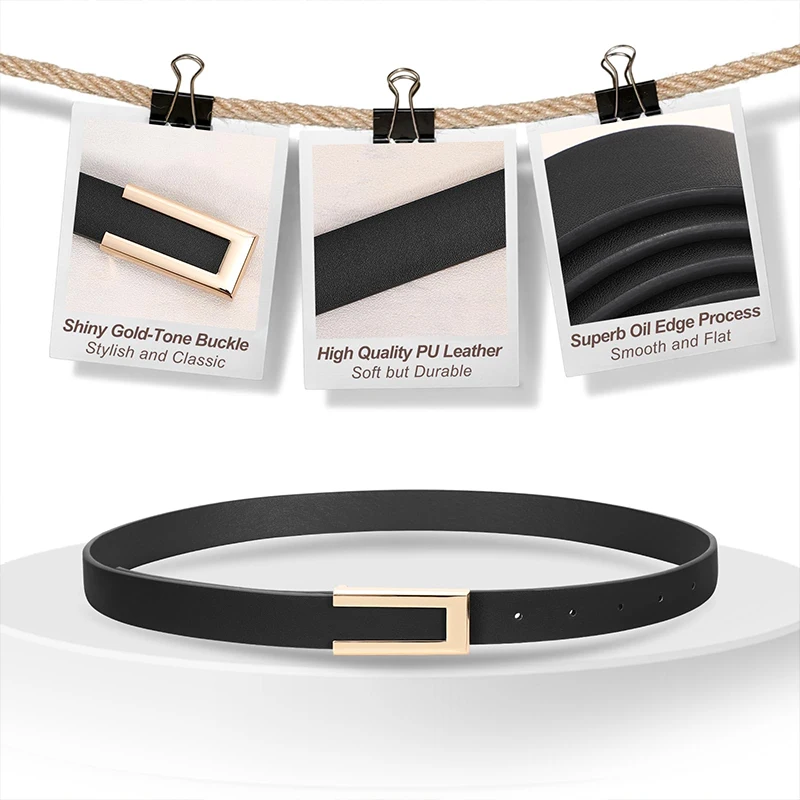 Simple Round Buckle Non-hole Women Belt Retro Fashion PU Leather Thin Waist Belt Casual Female Pants Waistband I314329333 - Foto 3