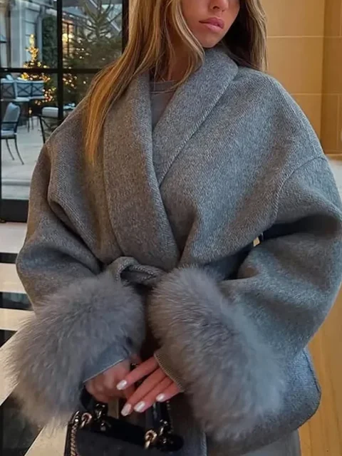 Manteau en laine à col écharpe de couleur unie, décontracté, à la mode, simple boutonnage, poche, vêtements d'extérieur amples, nouvelle veste Highstreet 2025 1