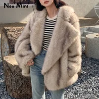 Luxury Brand Fashion Gradient Animal Color Faux Fur Coat Jacket Women 2024 Winter Loose Oversized Long Fluffy Overcoat Outerwear 1