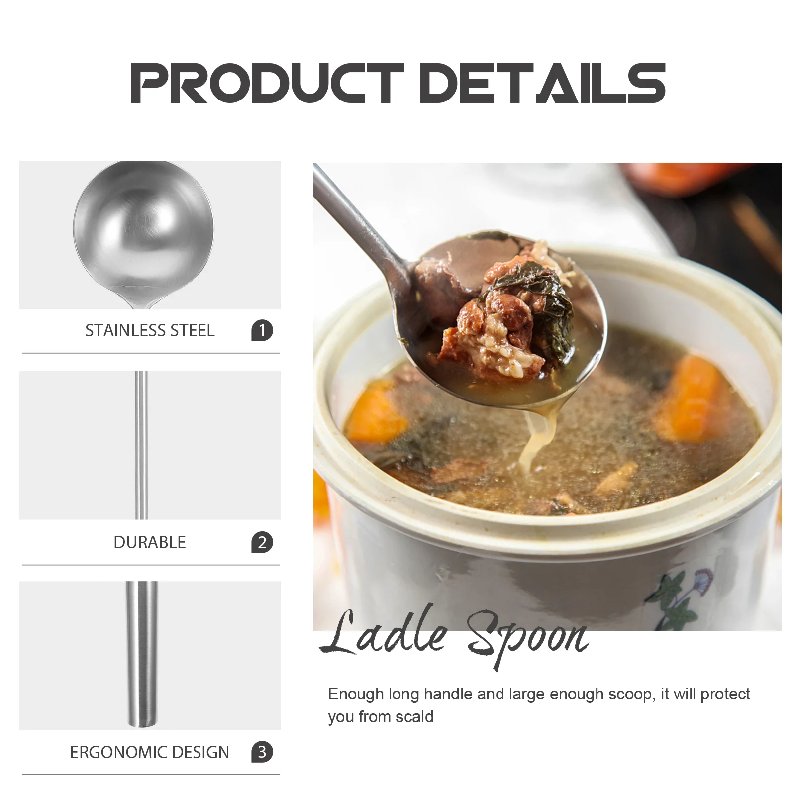 Chef Spoon Stainless Steel Kitchen Utensils Wok Serving Spoons Parties Large Accessories Cooking Ladle Gravy silicone spoon stainless steel ladle