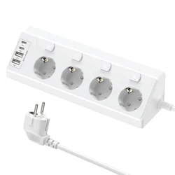 Enhanced Euro Multi - Plug Power Board with USB and Type - C Ports, Corner Sockets, and Surge Protection - White
