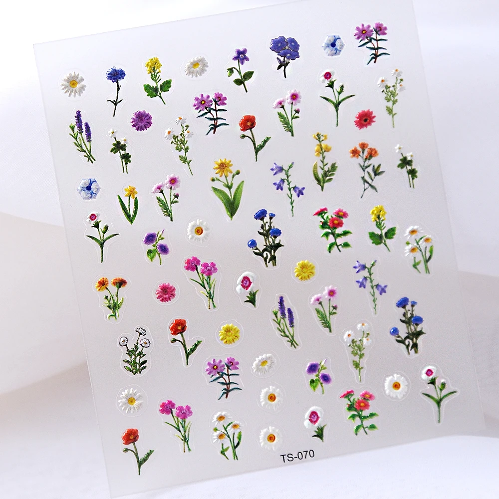 Wildflowers 5D Nail Stickers Embossed Nails Decals Self Adhesive Sliders For Women Decoration 4