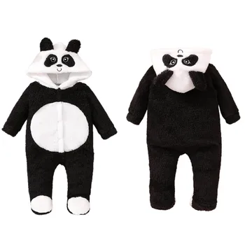 Toddler Boys Girls Long Sleeve Romper Cartoon Panda Hooded Jumpsuits Baby Fall Winter Clothes For Newbrons Baby 6 9 12 18 Months 3