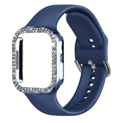 Deluxe Soft Silicone Sport Strap with Diamond - Accent Case - 44MM (Blue)