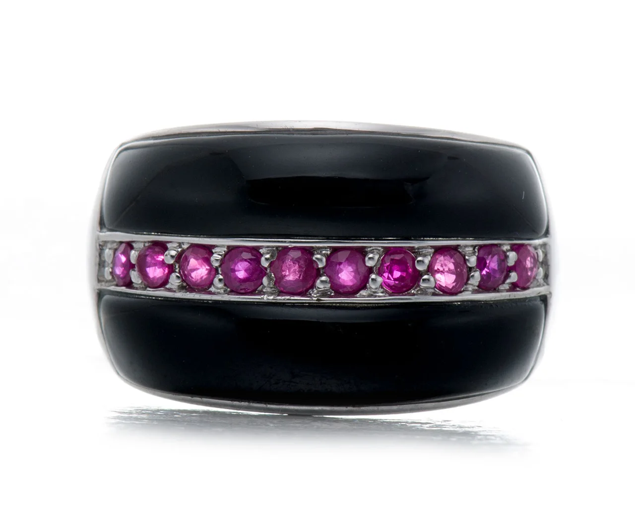 

GESIDE Ruby and Black Agate Rhodium Over Sterling Silver Ring