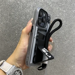 Luxury Fashion Soft Silicone Phone Case with Lanyard Holder and Wrist Strap - iPhone 15 (Black)