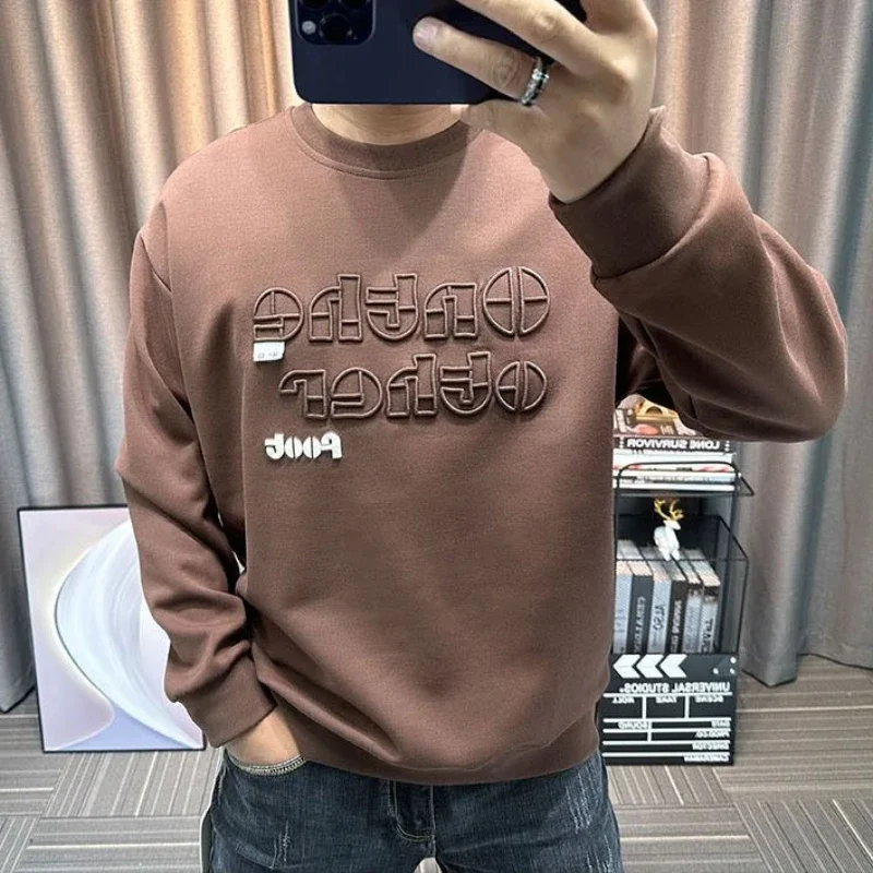 

Male Clothes Loose Pullover Top Hoodieless Black Sweatshirt for Men Letter S 90s Vintage Cotton Sweat Shirt Korean Style Overfit