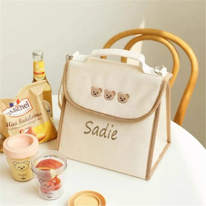 Personalized Embroidery Bear Multi functional Insulation Cold Mom Bag Portable Canvas Outgoing Mom Bag Fashion Bag fashion makeup bag portable women s travel outgoing large capacity new high quality storage wash bag cosmetic bag