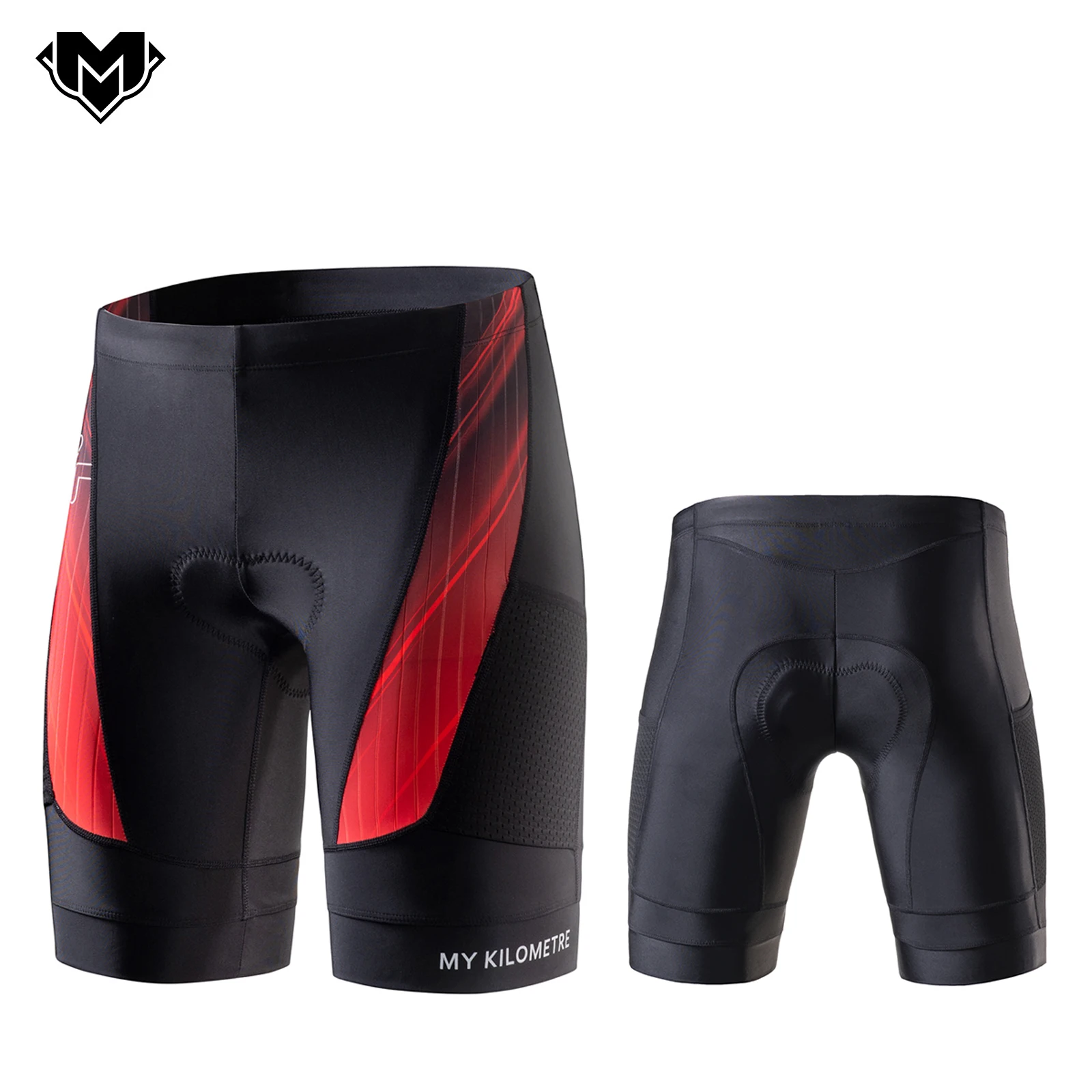 

MY KILOMETRE Men's Triathlon Shorts 9" with Adjustable Drawstring Easily Reach Leg Pockets Tri Shorts Padded Men Cycling Shorts