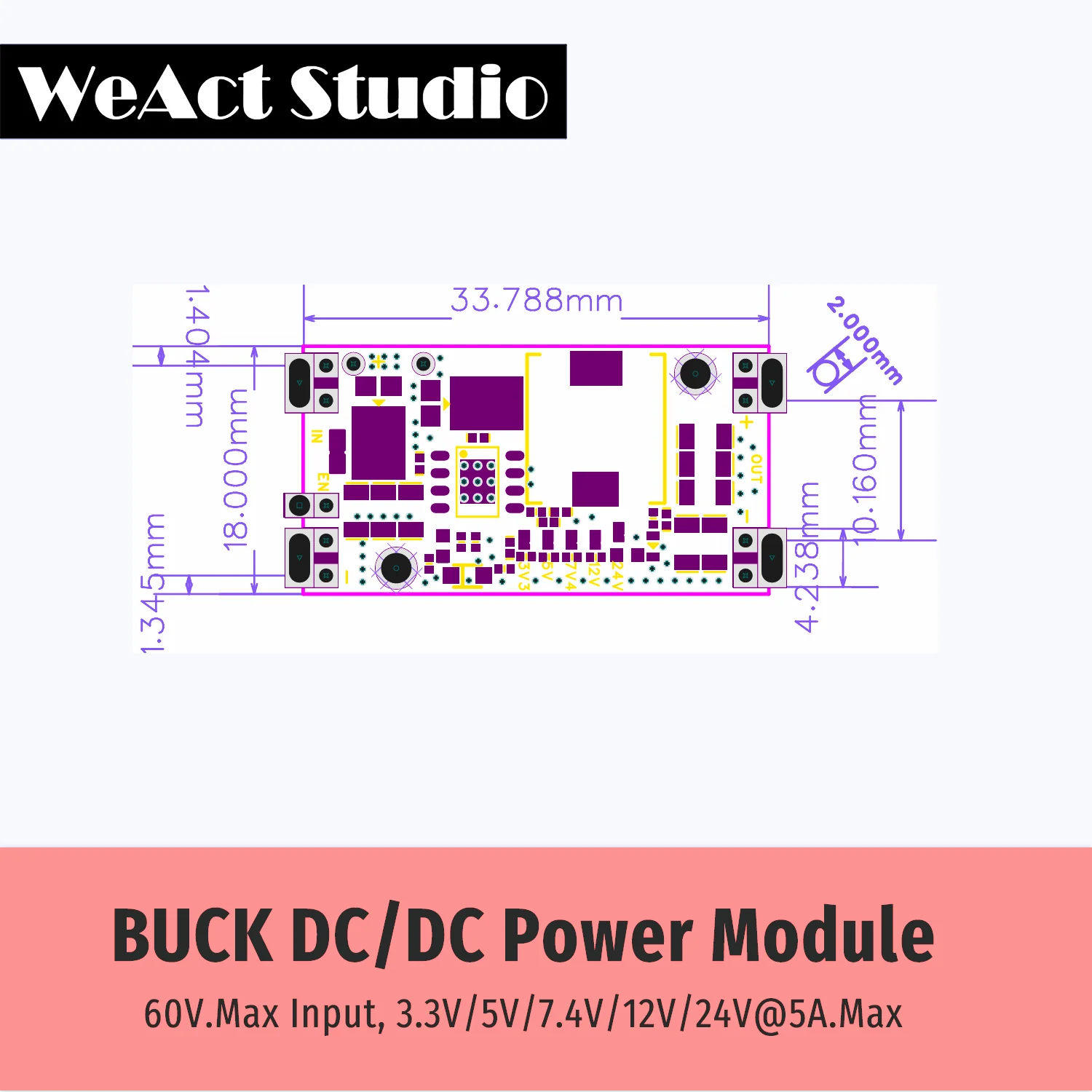 WeAct Buck Step-Down Power Module DC/DC 60V Max Input 3.3/5/7.4/12/24V Output 5A Max Current 5