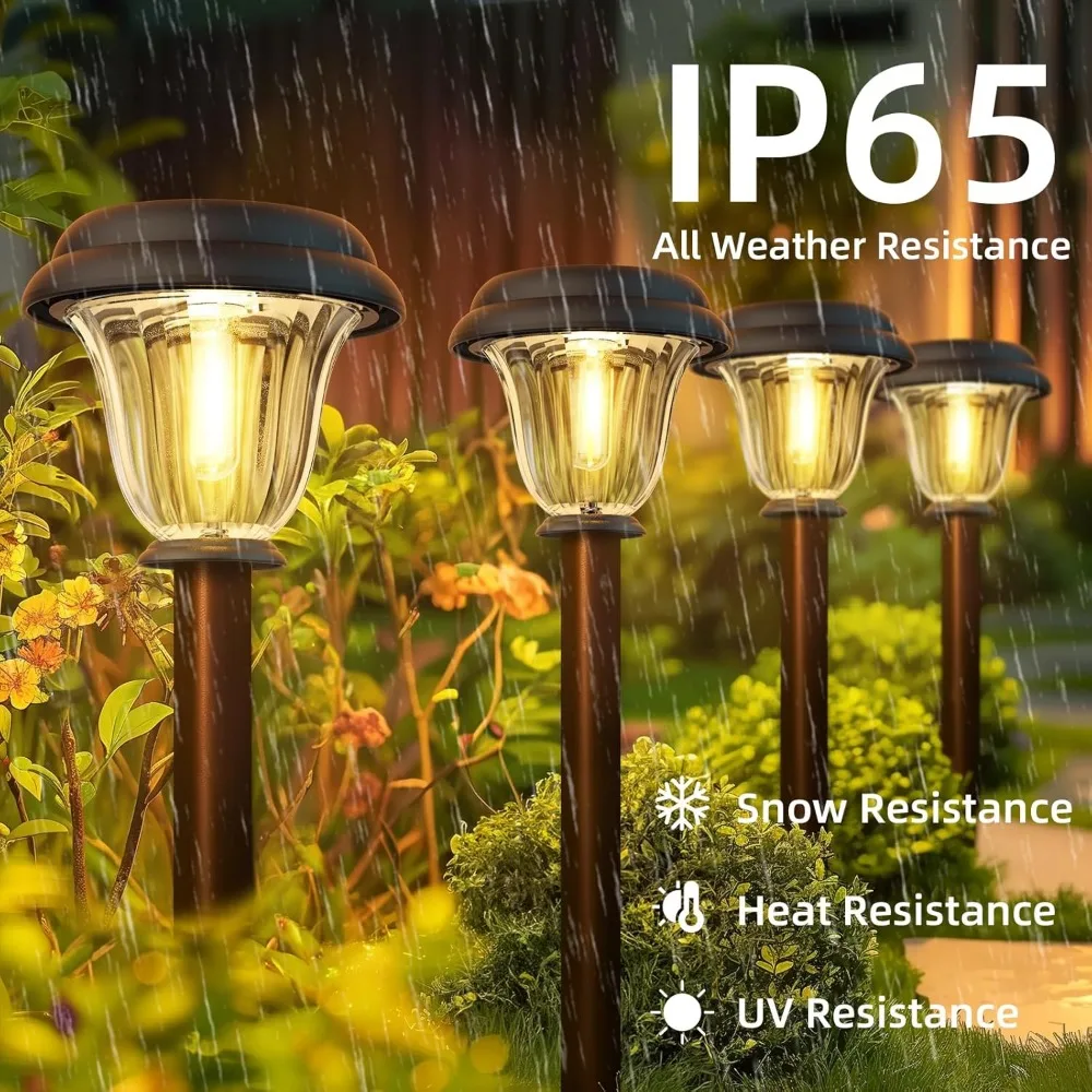 Solar Lights Outdoor 6 Pack, Stainless Steel Glass Solar Pathway Lights, Auto On/Off Long-Lasting IP65 Waterproof 4