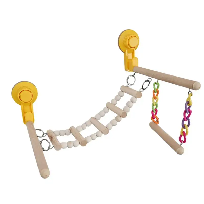 Wood Suction Cup Bird Perch Standing Platform Climbing Ladder Toys Bird Toys for Small and Medium Parakeet Macaw Cockatoo Africa 7 inch 2pcs bird mirror with rope perch cockatiel mirror for cage bird toys swing parrot cage toys for parakeet cockatoo