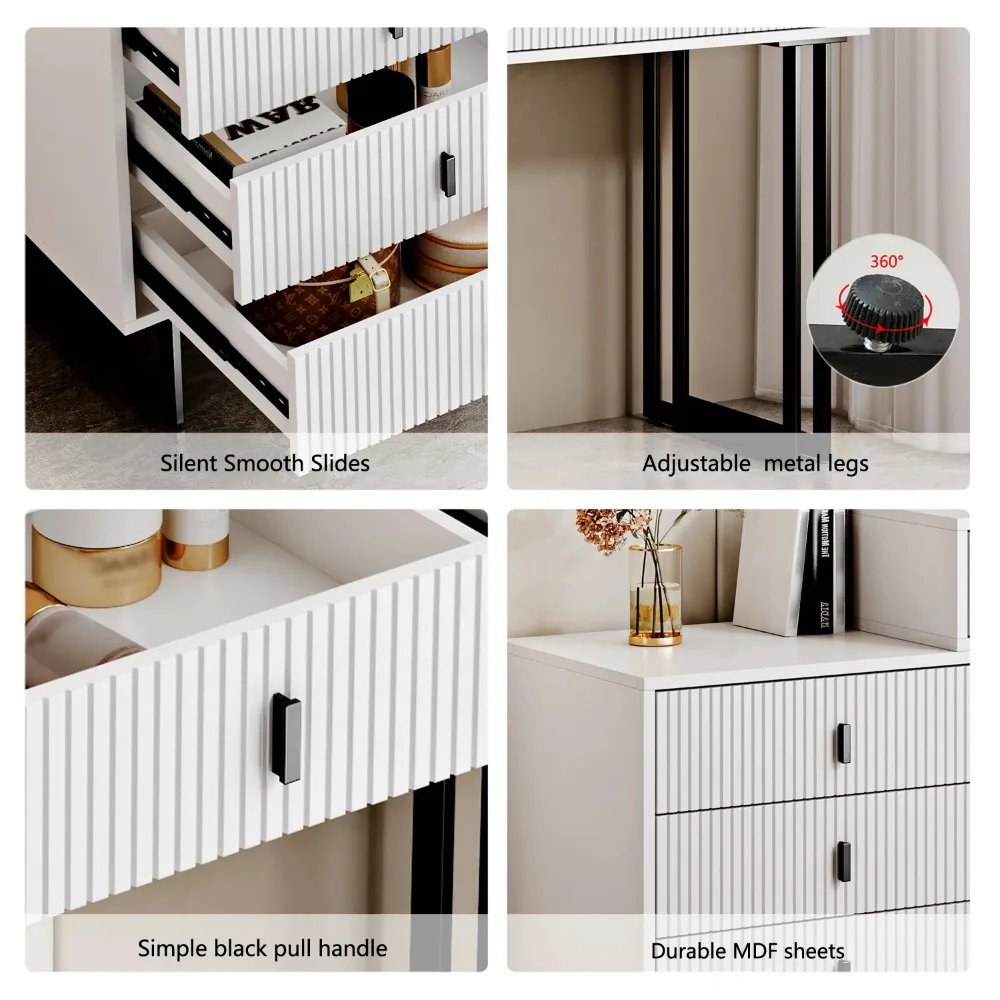 Makeup and Dressing Table with Mirror and Lamp, Small Dressing Table with 5 Drawers, and Adjustable Modern Dressing Table 2