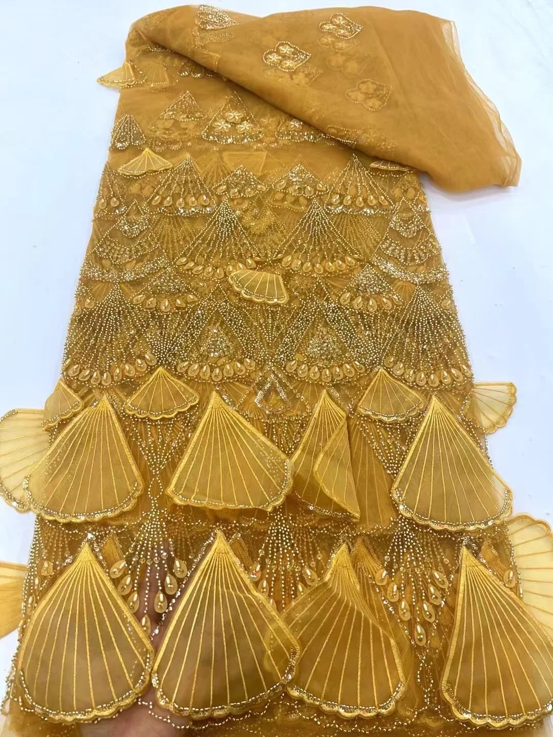 

Роскошная 3D кружевная ткань 2024, Дубай, ручной бисер, тюль, кружевная ткань, вышитая аппликация, африканская нигерийская Ткань для шитья HXC5937